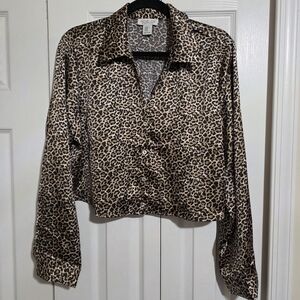 Rachel Zoe Cropped Leopard Print Button-Up Blouse